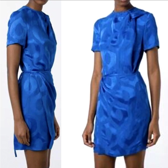 Isabel Marant 10 Jacquard Mini Wrap Dress $595 Short Sleeve Bright Royal Blue 42 - Picture 5 of 16